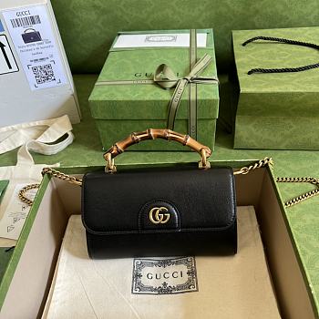 Fortok Gucci Diana Shoulder Bag With Bamboo And Chain In Black Leather 675795 26cm