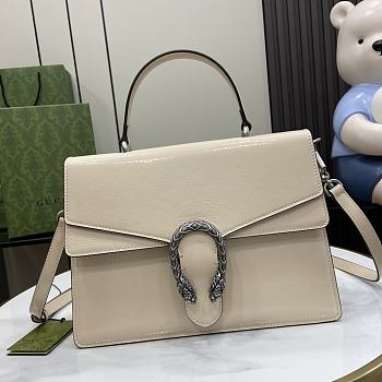 Fortok Gucci Dionysus Top Handle Bag Beige Patent Leather 29x20x10.5cm