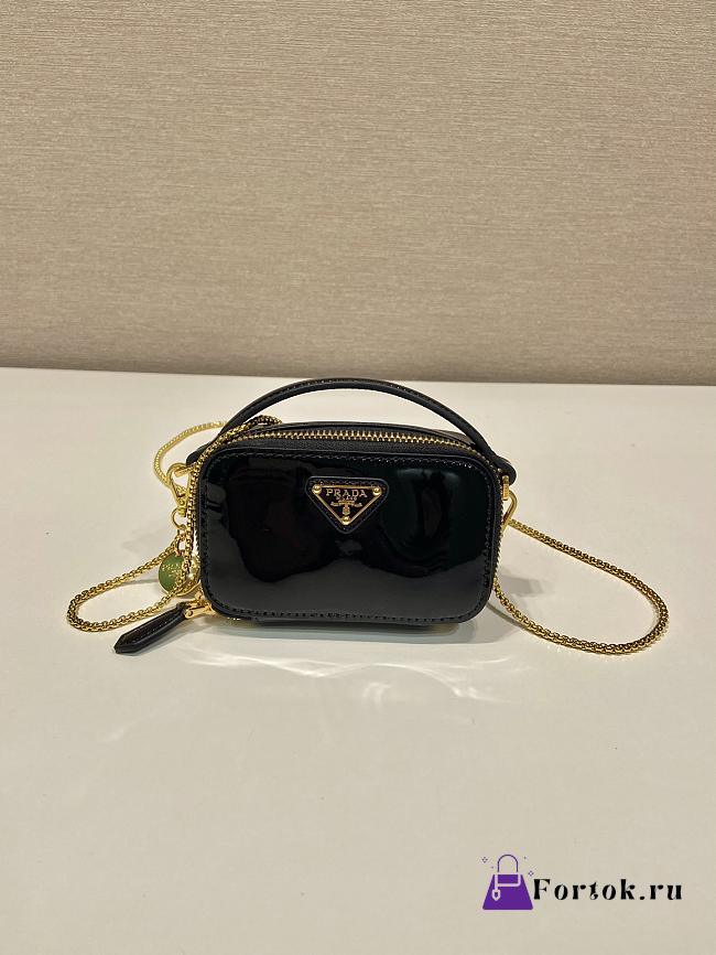 Fortok Prada Black Patent Leather Mini Pouch 1NR025 11x6.5x2.5cm - 1