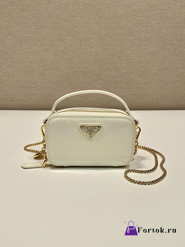 Fortok Prada White Patent Leather Mini Pouch 1NR025 11x6.5x2.5cm - 1