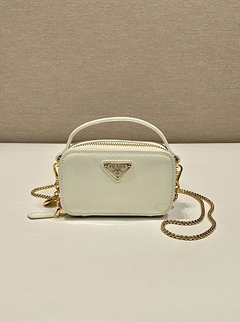 Fortok Prada White Patent Leather Mini Pouch 1NR025 11x6.5x2.5cm