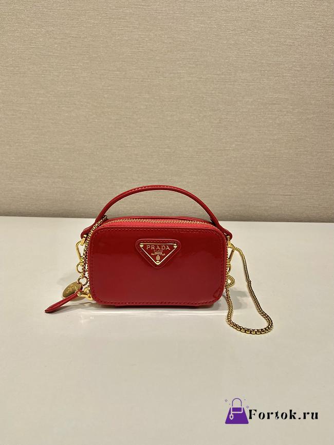 Fortok Prada Red Patent Leather Mini Pouch 1NR025 11x6.5x2.5cm - 1