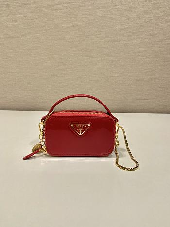 Fortok Prada Red Patent Leather Mini Pouch 1NR025 11x6.5x2.5cm