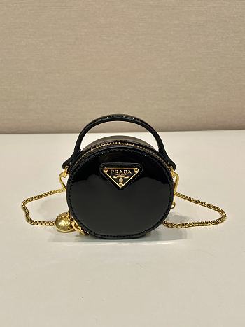 Fortok Prada Black Patent Leather Mini Pouch 1NR023 8x8x3.5cm