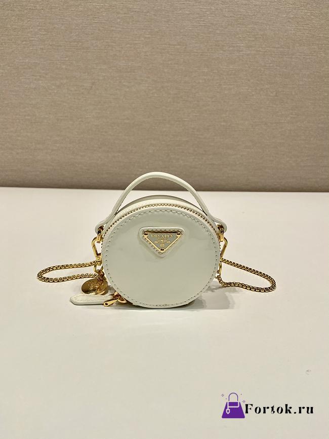 Fortok Prada White Patent Leather Mini Pouch 1NR023 8x8x3.5cm - 1