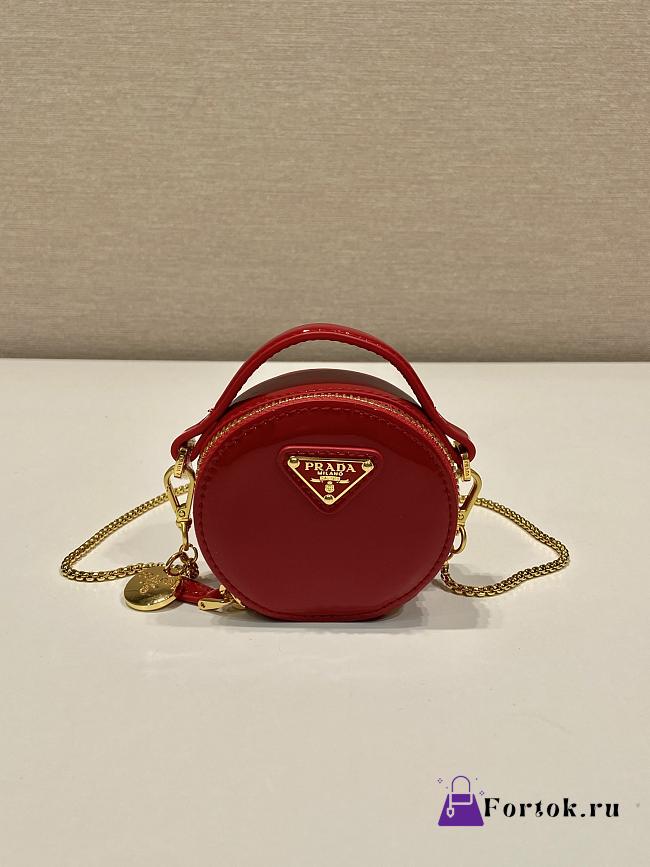 Fortok Prada Red Patent Leather Mini Pouch 1NR023 8x8x3.5cm - 1