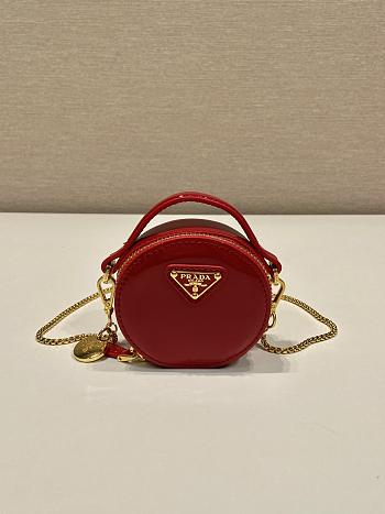 Fortok Prada Red Patent Leather Mini Pouch 1NR023 8x8x3.5cm