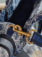 Fortok Dior Mini Book Tote Blue Denim Oblique Jacquard With Chain 21.5x13x7.5cm - 2