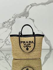 Fortok Prada Medium Crochet and Leather Tote Bag Tan & Black 1BG499 32×29×15cm - 1