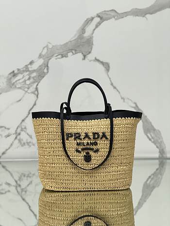 Fortok Prada Medium Crochet and Leather Tote Bag Tan & Black 1BG499 32×29×15cm