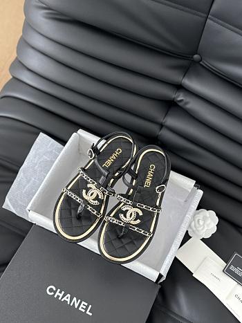 Fortok Chanel Roman Pearl Diamond Buckle Sandals Black