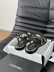 Fortok Chanel Roman Pearl Diamond Buckle Sandals Black - 4