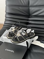 Fortok Chanel Roman Pearl Diamond Buckle Sandals Black - 5