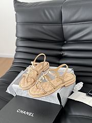 Fortok Chanel Roman Pearl Diamond Buckle Sandals Beige - 4