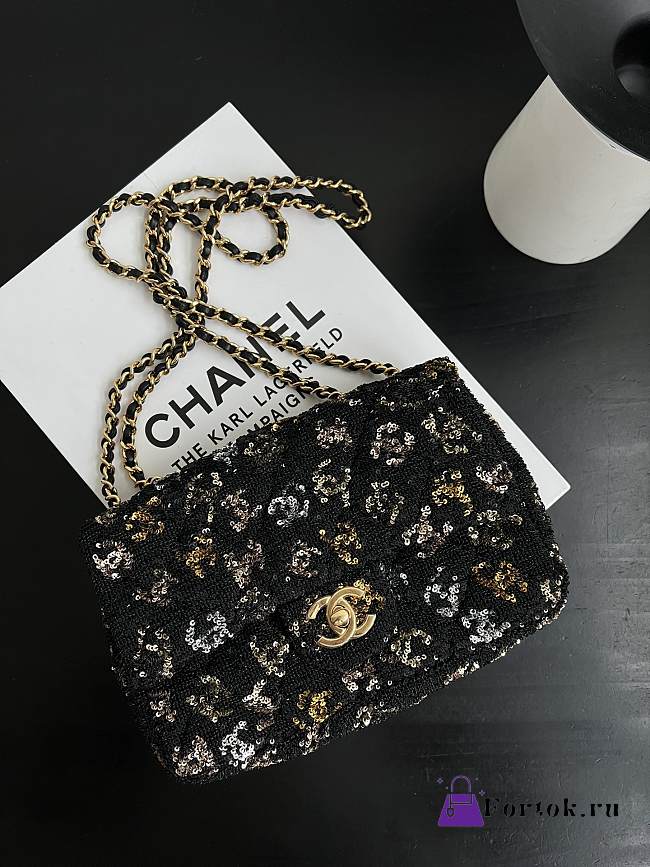 Fortok Chanel Evening Bag Sequins & Gold-Tone Metal Black, Gold, Silver 20cm - 1