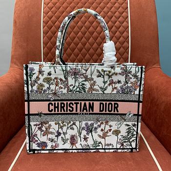 Fortok Dior Tote Bag Agile Dragonfly Embroidery Pattern White 36x18x28cm