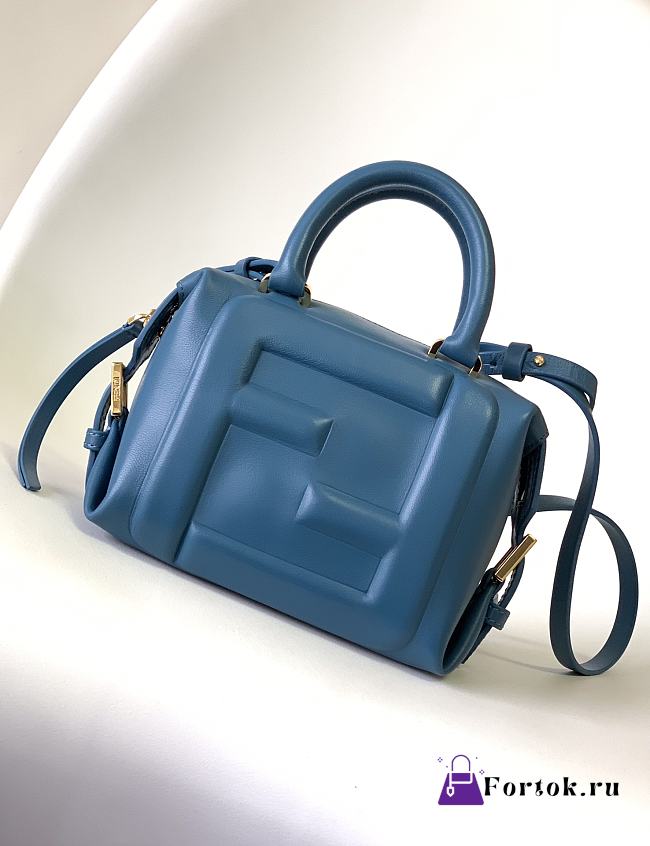 Fortok Fendi Mini FF Cube Bag In Nappa Leather Blue 16x9x13cm  - 1