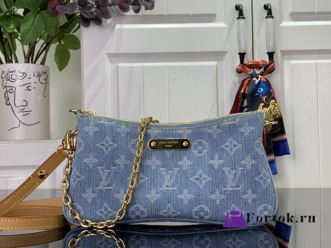 Fortok Louis Vuitton Liv Pochette Bag Sky Blue Denim M83532 24.5x13.5x6.5cm - 1