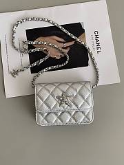 Fortok Chanel Metallic Goatskin Quilted Star Flap Waist Belt Bag Silver 12×3×9cm - 1