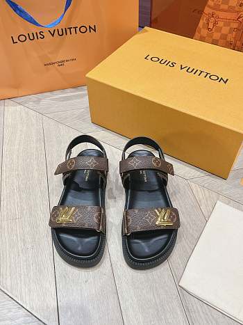 Fortok Louis Vuitton Sunset Flat Comfort Sandals Brown