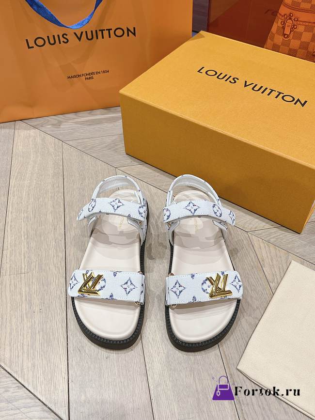 Fortok Louis Vuitton Sunset Flat Comfort Sandals White Multicolor - 1