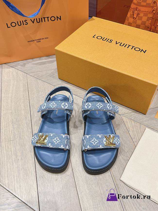 Fortok Louis Vuitton Sunset Flat Comfort Sandals Blue Denim - 1