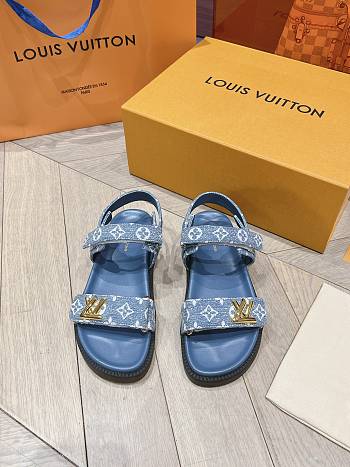 Fortok Louis Vuitton Sunset Flat Comfort Sandals Blue Denim