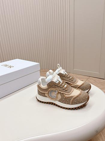 Fortok Dior Cest Sneakers Embroidered Cotton With Champagne Resin Pearls And Mesh Brown