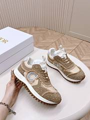 Fortok Dior Cest Sneakers Embroidered Cotton With Champagne Resin Pearls And Mesh Brown - 6