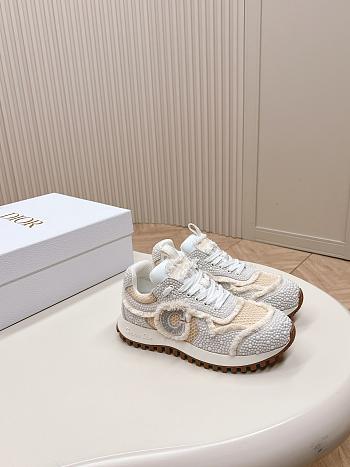 Fortok Dior Cest Sneakers Embroidered Cotton With Champagne Resin Pearls And Mesh Grey