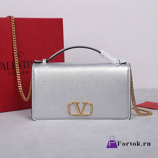 Fortok Valentino Garavani Vring Chain Handbag Silver 19x4x10.5cm - 1