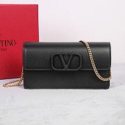 Fortok Valentino Vsling Grainy Calfskin Clutch Black with Shoulder Strap 20x10.5x4cm - 1