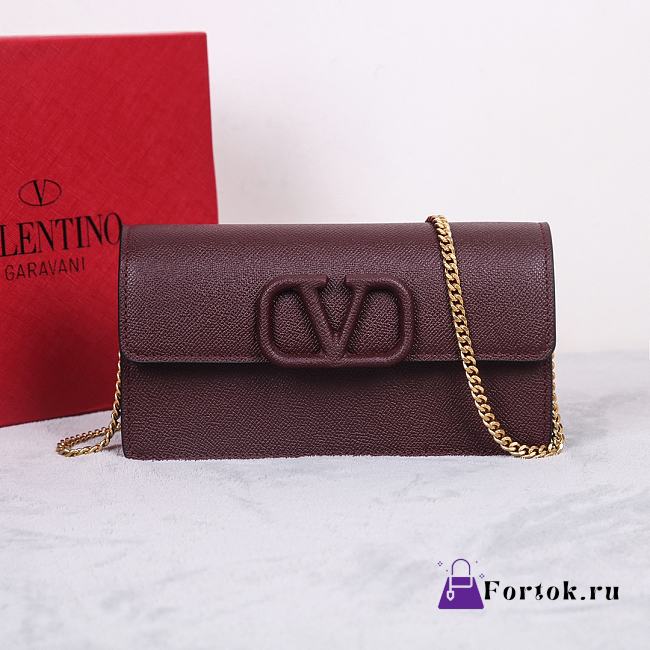 Fortok Valentino Vsling Grainy Calfskin Clutch Burgundy with Shoulder Strap 20x10.5x4cm - 1