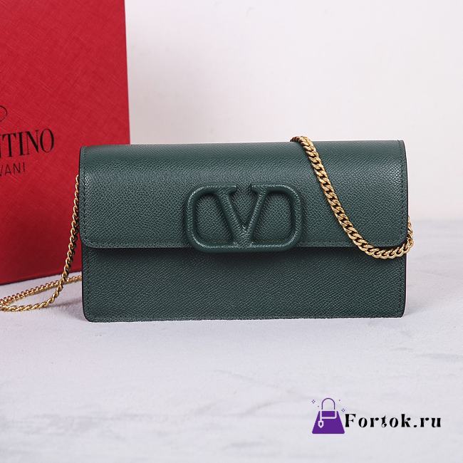 Fortok Valentino Vsling Grainy Calfskin Clutch Green with Shoulder Strap 20x10.5x4cm - 1