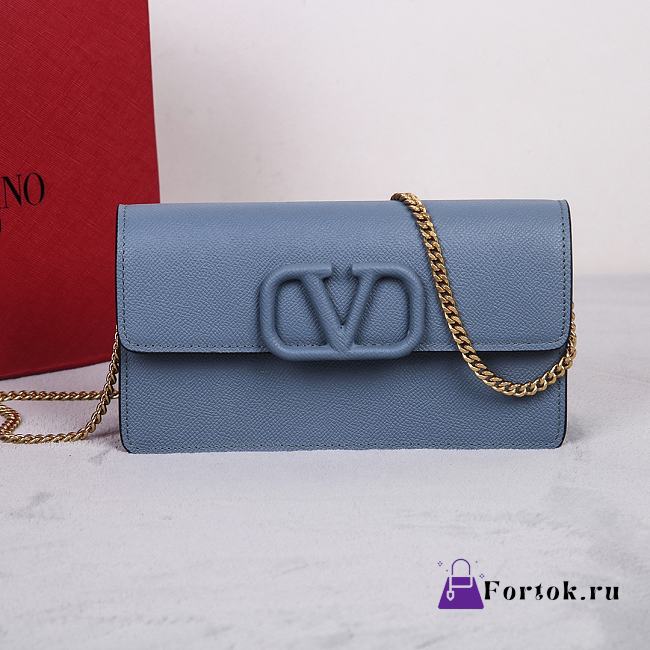 Fortok Valentino Vsling Grainy Calfskin Clutch Blue with Shoulder Strap 20x10.5x4cm - 1