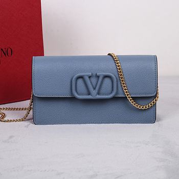 Fortok Valentino Vsling Grainy Calfskin Clutch Blue with Shoulder Strap 20x10.5x4cm