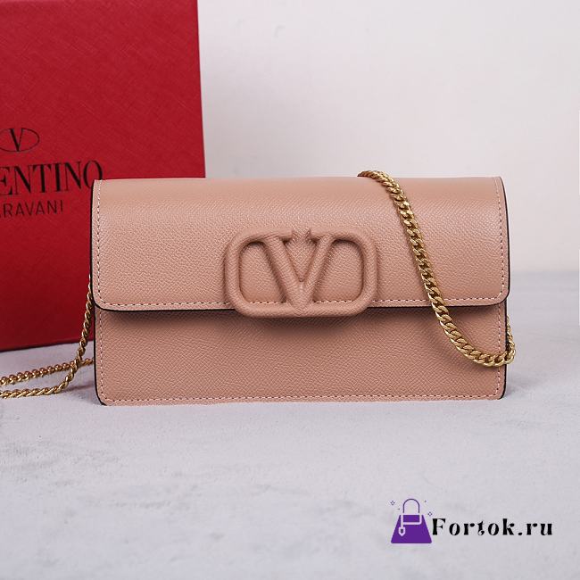 Fortok Valentino Vsling Grainy Calfskin Clutch Beige with Shoulder Strap 20x10.5x4cm - 1