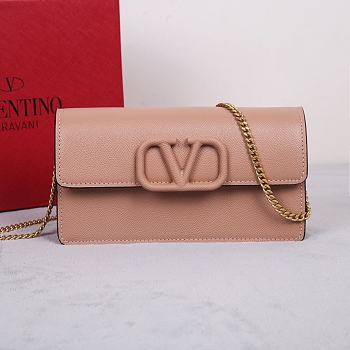 Fortok Valentino Vsling Grainy Calfskin Clutch Beige with Shoulder Strap 20x10.5x4cm