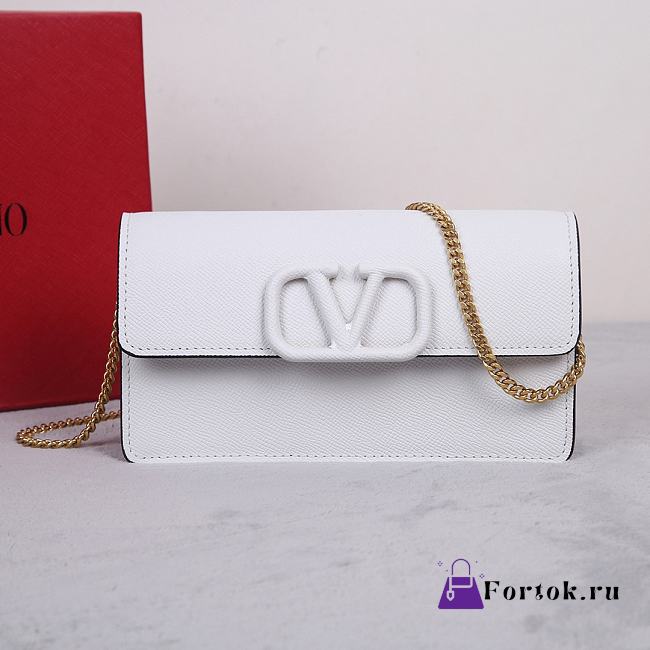 Fortok Valentino Vsling Grainy Calfskin Clutch White with Shoulder Strap 20x10.5x4cm - 1