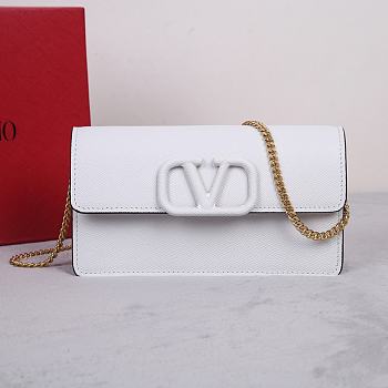 Fortok Valentino Vsling Grainy Calfskin Clutch White with Shoulder Strap 20x10.5x4cm