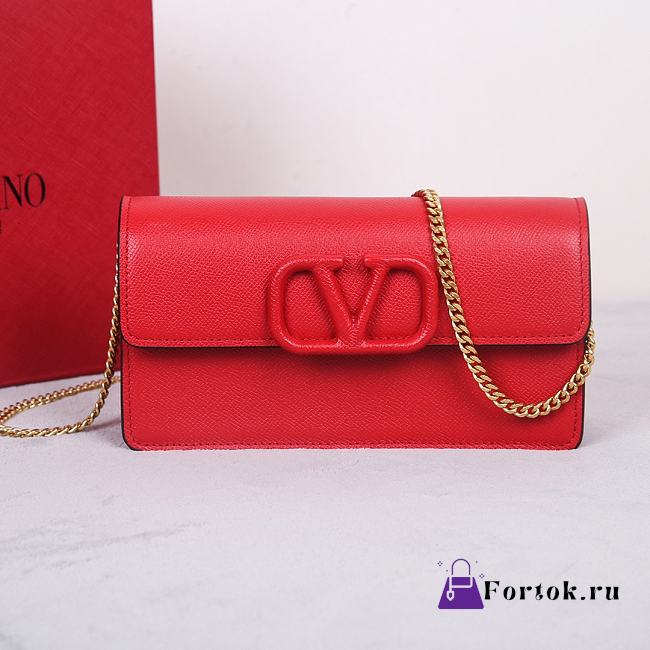 Fortok Valentino Vsling Grainy Calfskin Clutch Red with Shoulder Strap 20x10.5x4cm - 1