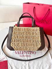 Fortok Valentino Garavani VLogo Signature Raffia Tote Bag Brown 27x11x18cm - 5