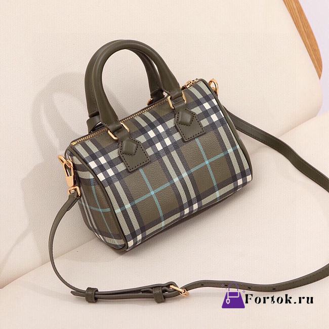 Fortok Burberry Mini Vintage Check-Printed Zipped Bowling Bag Green 18.5x11x12cm - 1