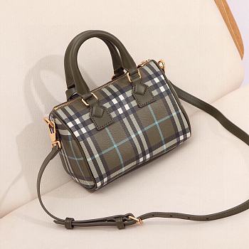 Fortok Burberry Mini Vintage Check-Printed Zipped Bowling Bag Green 18.5x11x12cm