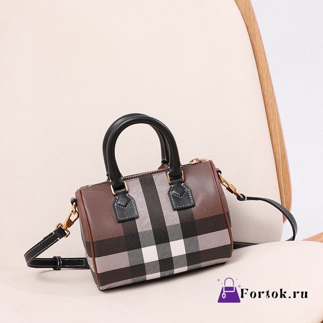 Fortok Burberry Mini Vintage Check-Printed Zipped Bowling Bag Brown 18.5x11x12cm - 1