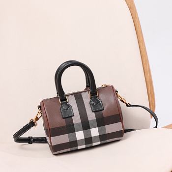 Fortok Burberry Mini Vintage Check-Printed Zipped Bowling Bag Brown 18.5x11x12cm