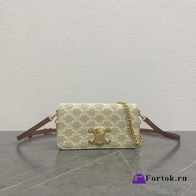 Fortok Celine Triomphe Canvas Logo Print Bag Beige 20.5x3.5x11cm - 1