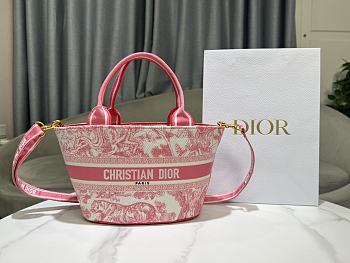 Fortok Dior Dioriviera Hat Basket Bag Candy Pink Toile de Jouy Embroidery 35x20.5x11cm