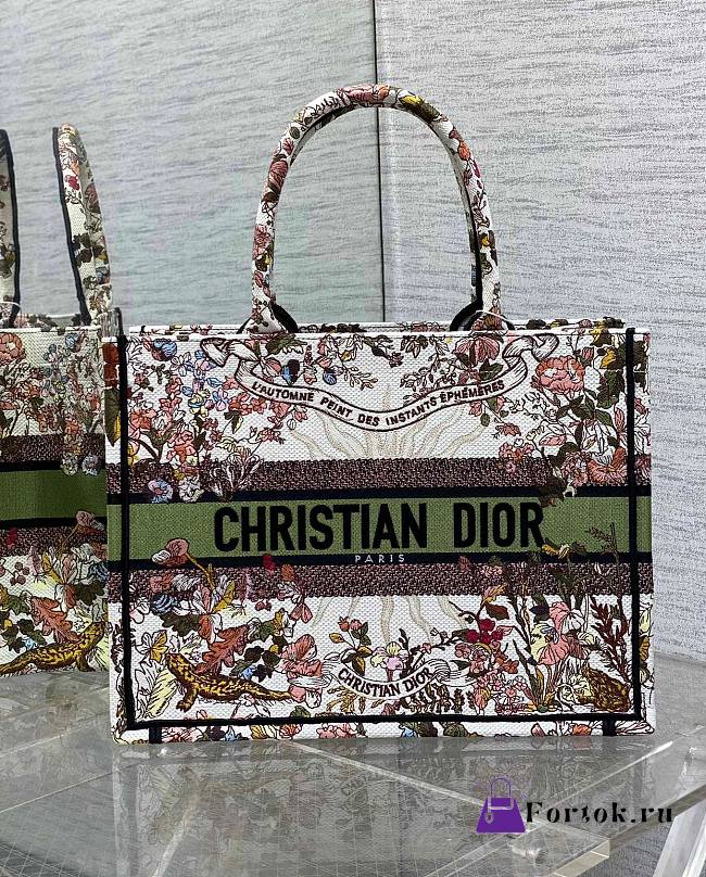 Fortok Dior Book Tote Ecru Multicolor Dior 4 Saisons Automne Soleil Embroidery 36x18x28cm  - 1