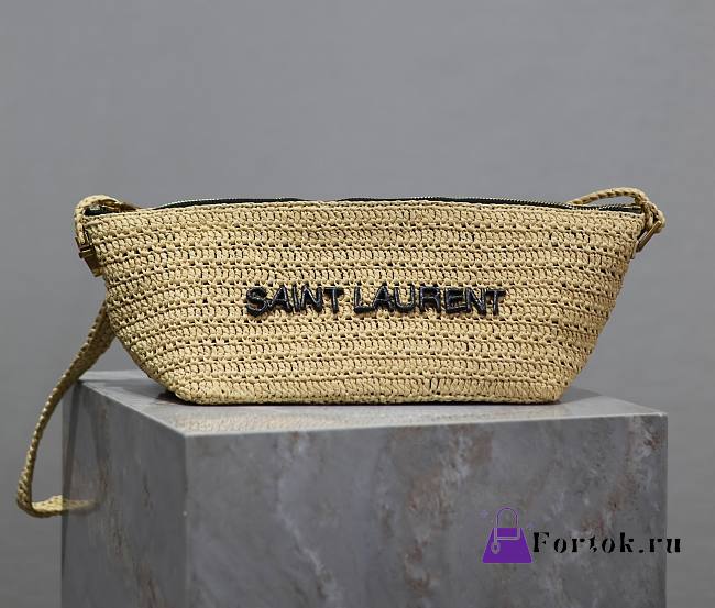 Fortok Saint Laurent Le Rafia Logo Shoulder Bag Beige 26×14×14.5cm - 1